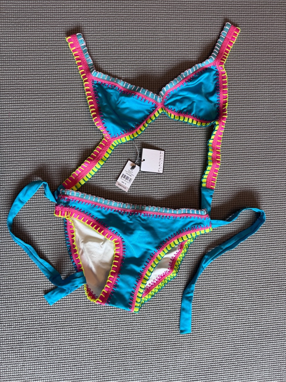 Girls' Teal Bikini with Pink and Neon Trim
